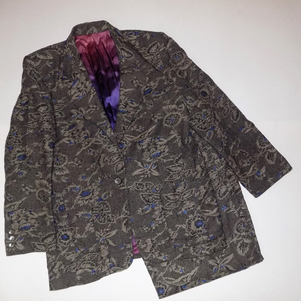 AURA Ladies Vintage Wool Blend Suit Women's Size 10/12? Black Blue Paisley Print